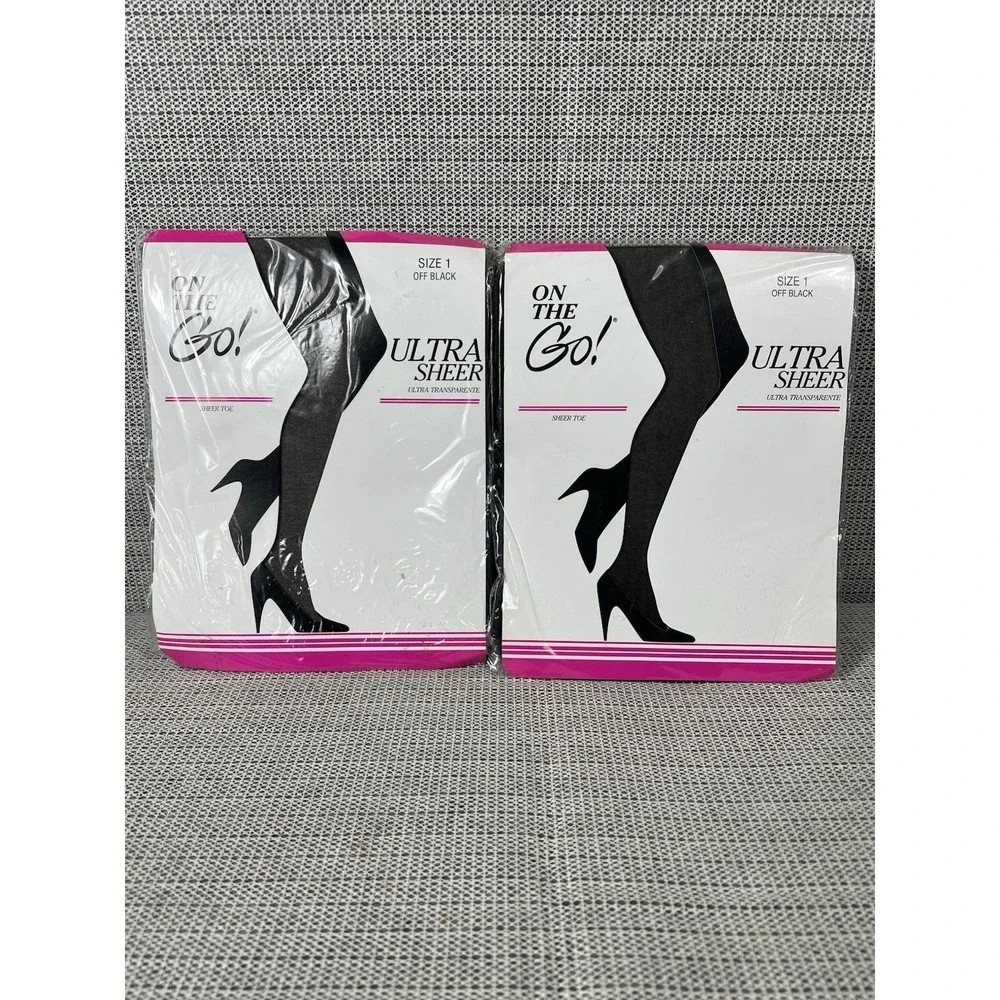 On the Go! UltraSheer Sheer Toe Jet (Sz 1) Off Black Pantyhose (2) Pack‎
